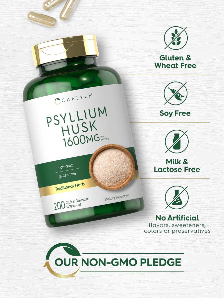 Carlyle Flohsamenschalen Kapseln 1600mg | 200 Stück | Hochdosierter Ballaststoffkomplex | Non-GMO, Glutenfrei