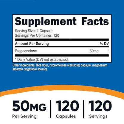 Nutricost Pregnenolon 50mg, 120 Kapseln - Non-GMO, Glutenfrei, Vegetarische Kapseln