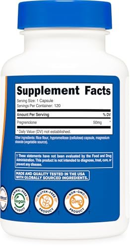 Nutricost Pregnenolon 50mg, 120 Kapseln - Non-GMO, Glutenfrei, Vegetarische Kapseln