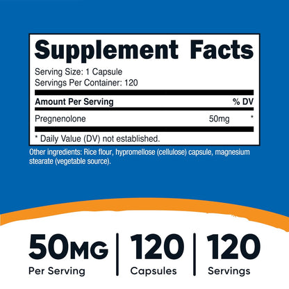 Nutricost Pregnenolon 50mg, 120 Kapseln - Non-GMO, Glutenfrei, Vegetarische Kapseln