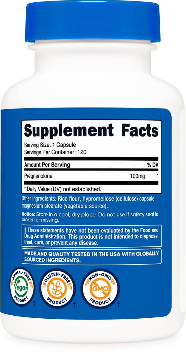Nutricost Pregnenolon 100 mg, 120 Kapseln – Non-GMO, glutenfrei, vegetarische Kapseln