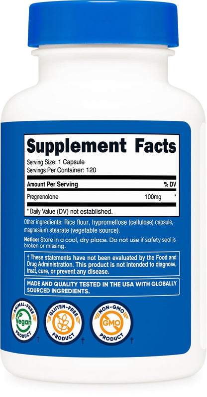 Nutricost Pregnenolon 100 mg, 120 Kapseln – Non-GMO, glutenfrei, vegetarische Kapseln
