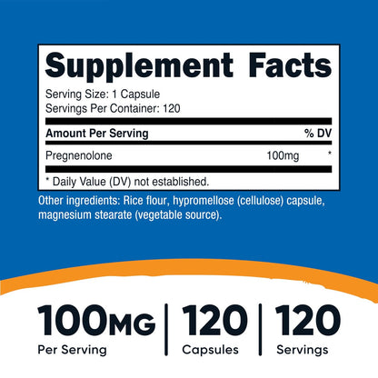 Nutricost Pregnenolon 100 mg, 120 Kapseln – Non-GMO, glutenfrei, vegetarische Kapseln