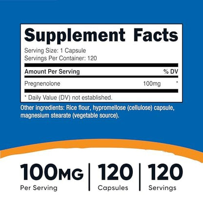 Nutricost Pregnenolon 100 mg, 120 Kapseln – Non-GMO, glutenfrei, vegetarische Kapseln