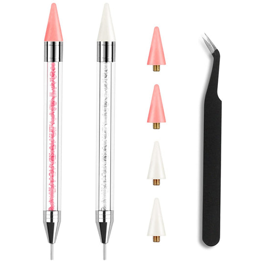 Kaychan Rhinestone Picker Tool 2 Acrylgriff – Strass Applikator doppelseitig mit 4 Wachsspitzen und Pinzette