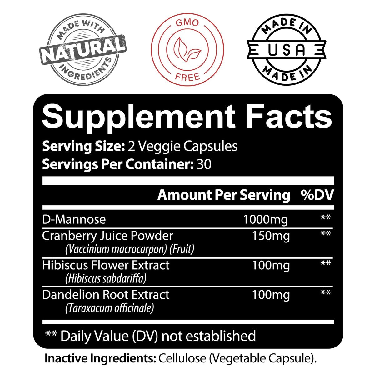 Kaya Naturals D-Mannose – Harnwegs-Cleanse & Blasengesundheit mit Cranberry, Hibiskus & Löwenzahnwurzel – 60 vegane Kapseln