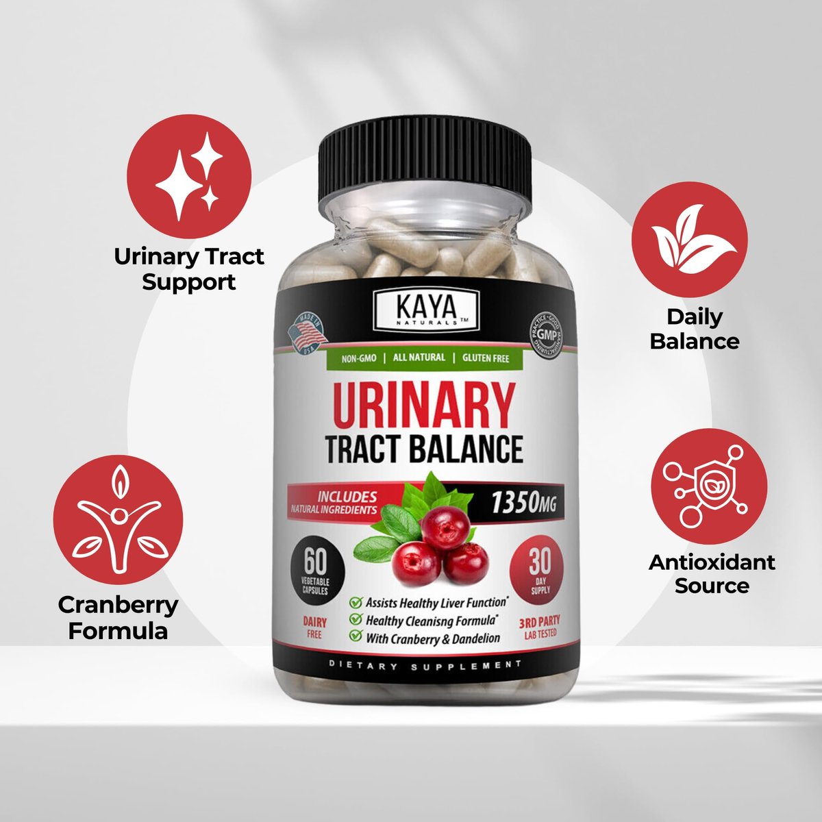Kaya Naturals D-Mannose – Harnwegs-Cleanse & Blasengesundheit mit Cranberry, Hibiskus & Löwenzahnwurzel – 60 vegane Kapseln