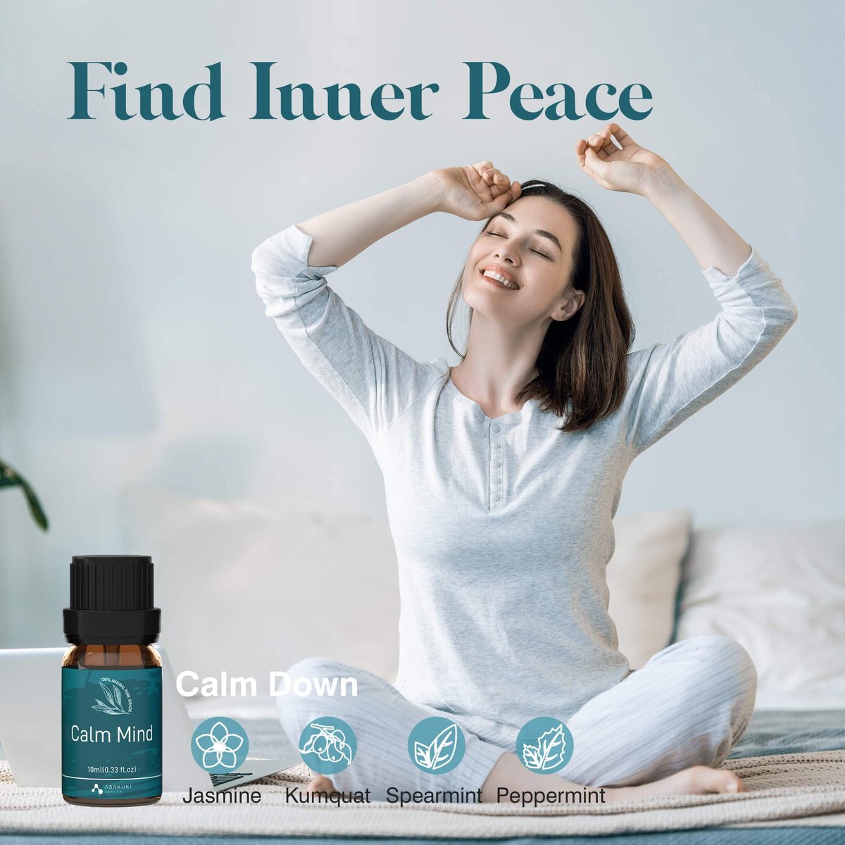 ASAKUKI Ätherische Öle Set für Diffuser – Wohlfühl-Kit mit 6x10ml – Geschenk für Mama – Beruhigung, süße Träume, Glück, Entspannung, Raumduft, Immunität – für Aromatherapie und Luftbefeuchter