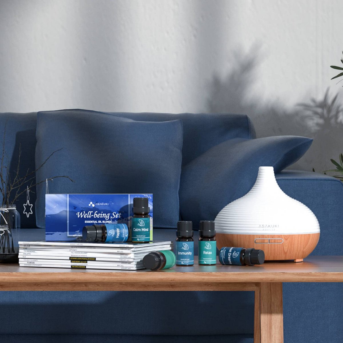 ASAKUKI Ätherische Öle Set für Diffuser – Wohlfühl-Kit mit 6x10ml – Geschenk für Mama – Beruhigung, süße Träume, Glück, Entspannung, Raumduft, Immunität – für Aromatherapie und Luftbefeuchter