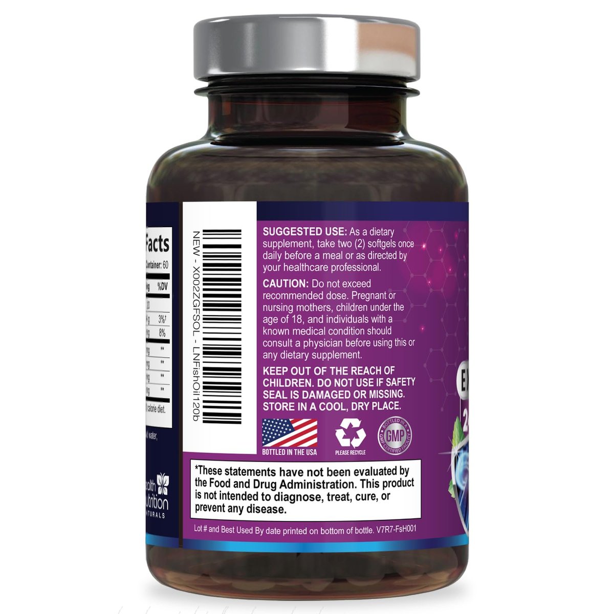Omega 3 Fischöl Kapseln - 2400 mg Fischöl pro Portion - Triple Stärke Omega-3 mit EPA & DHA Fettsäuren - Natürliche Unterstützung für Herz, Gehirn & Immunsystem - Wild gefangen, in den USA abgefüllt - 120 Softgels