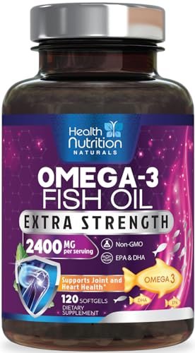 Omega 3 Fischöl Kapseln - 2400 mg Fischöl pro Portion - Triple Stärke Omega-3 mit EPA & DHA Fettsäuren - Natürliche Unterstützung für Herz, Gehirn & Immunsystem - Wild gefangen, in den USA abgefüllt - 120 Softgels