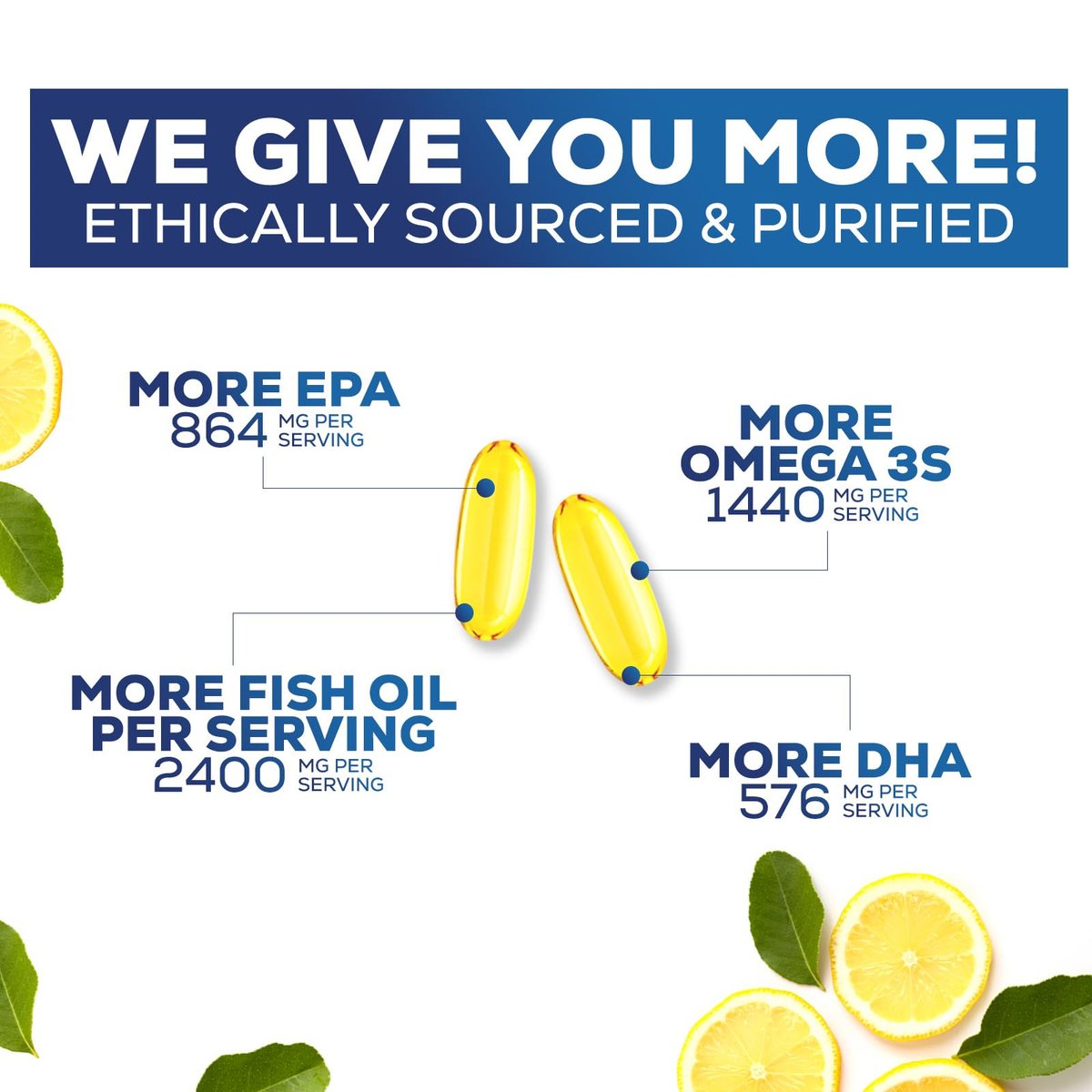 Omega 3 Fischöl Kapseln - 2400 mg Fischöl pro Portion - Triple Stärke Omega-3 mit EPA & DHA Fettsäuren - Natürliche Unterstützung für Herz, Gehirn & Immunsystem - Wild gefangen, in den USA abgefüllt - 120 Softgels