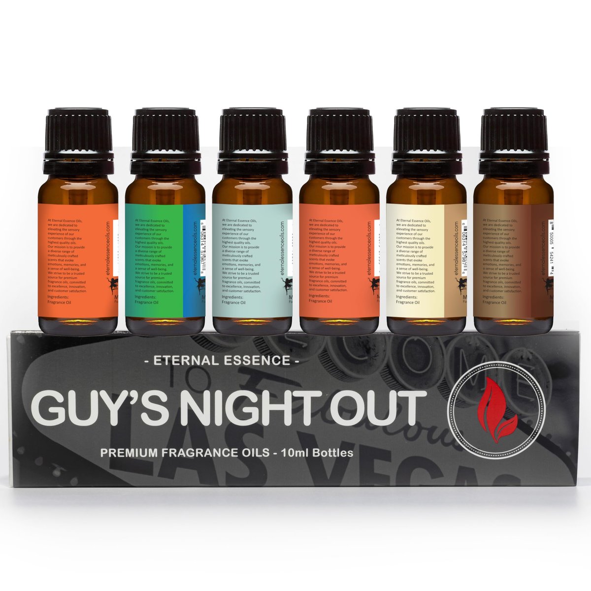 Eternal Essence Oils Guy's Night Out Set mit 6 Premium Duftölen – Happy Men, Blue Sage, White Sand, Warm Rustic Woods, Musk und White Musk – 10 ml