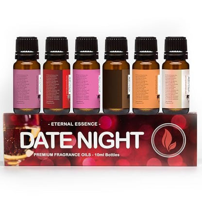 Eternal Essence Oils Date Night Set mit 6 Premium Duftölen – PS I Love You, Amber Romance, Secret Crush, Chocolate Fondue, Strawberry Champagne und Love Spell – 10 ml