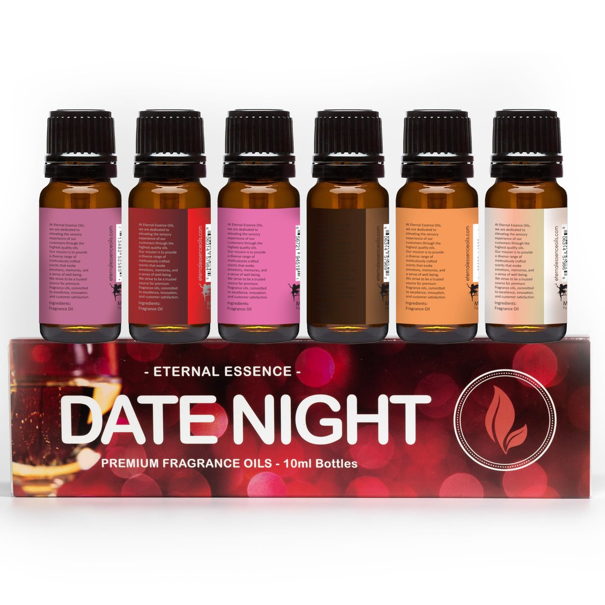 Eternal Essence Oils Date Night Set mit 6 Premium Duftölen – PS I Love You, Amber Romance, Secret Crush, Chocolate Fondue, Strawberry Champagne und Love Spell – 10 ml