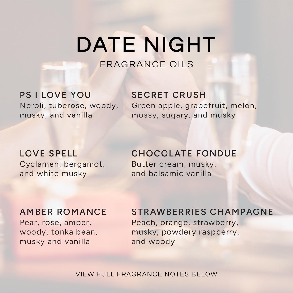 Eternal Essence Oils Date Night Set mit 6 Premium Duftölen – PS I Love You, Amber Romance, Secret Crush, Chocolate Fondue, Strawberry Champagne und Love Spell – 10 ml
