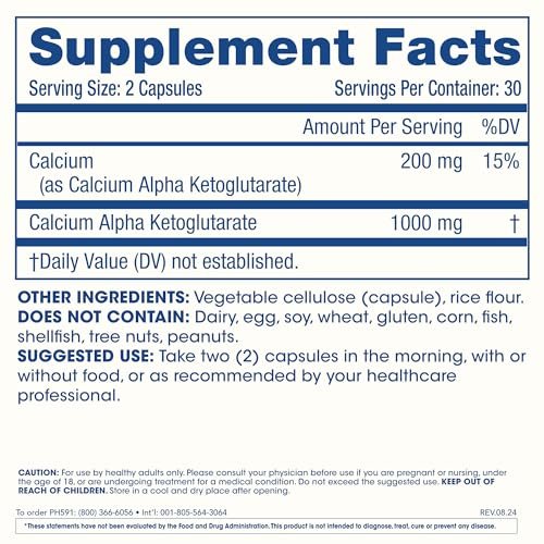 ProHealth Ca AKG Supplement (Alpha-Ketoglutarat) – 1.000 mg pro Portion, 60 Kapseln – Unterstützt den Stoffwechsel und gesunde Alterungsprozesse