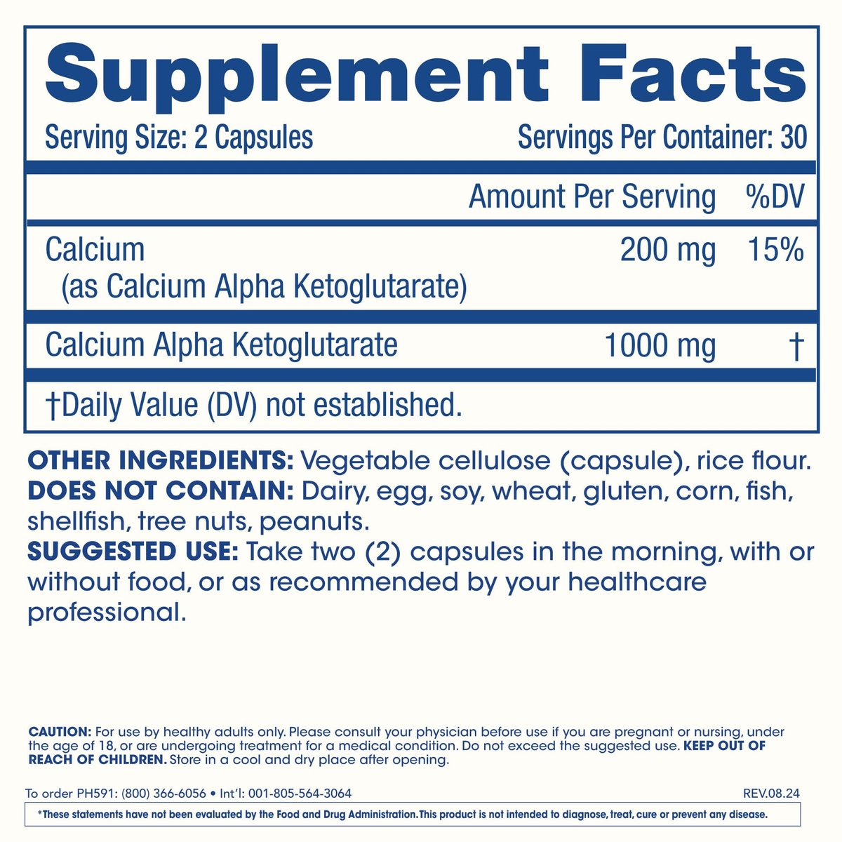 ProHealth Ca AKG Supplement (Alpha-Ketoglutarat) – 1.000 mg pro Portion, 60 Kapseln – Unterstützt den Stoffwechsel und gesunde Alterungsprozesse