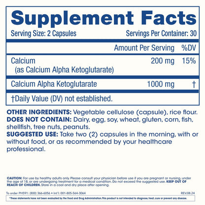 ProHealth Ca AKG Supplement (Alpha-Ketoglutarat) – 1.000 mg pro Portion, 60 Kapseln – Unterstützt den Stoffwechsel und gesunde Alterungsprozesse