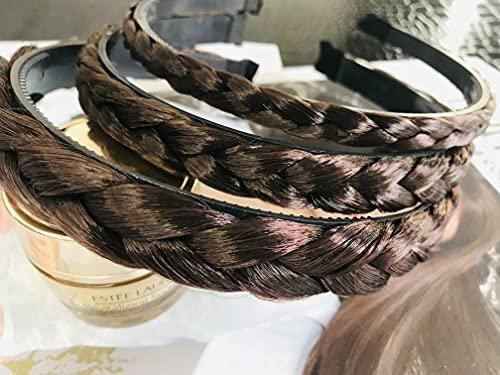 MeeTHan 3er-Set geflochtene Haarbänder mit Zähnen – Kunsthaar-Headbands in Braun (S/M/L, 1/1,5/2 cm)