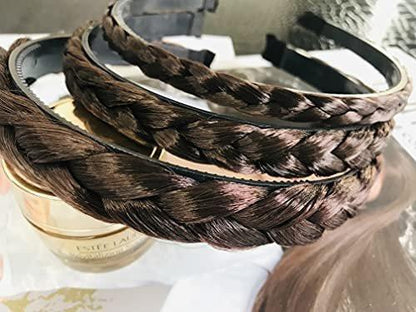 MeeTHan 3er-Set geflochtene Haarbänder mit Zähnen – Kunsthaar-Headbands in Braun (S/M/L, 1/1,5/2 cm)