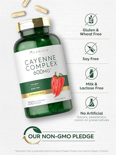 Carlyle Cayenne Pfeffer Kapseln | 350 Kapseln | Non-GMO, Glutenfrei