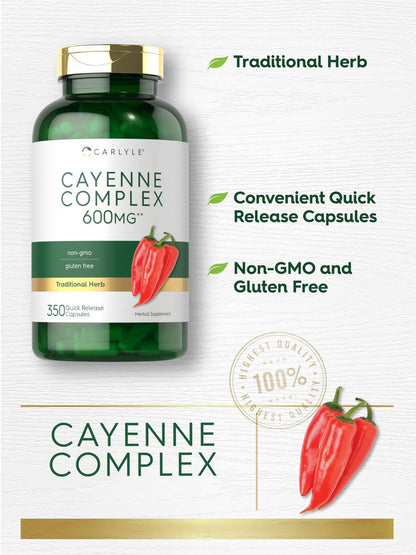 Carlyle Cayenne Pfeffer Kapseln | 350 Kapseln | Non-GMO, Glutenfrei