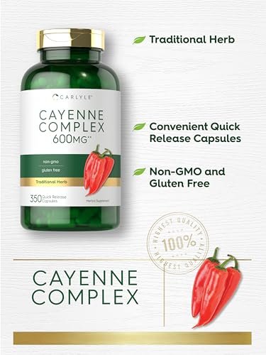 Carlyle Cayenne Pfeffer Kapseln | 350 Kapseln | Non-GMO, Glutenfrei
