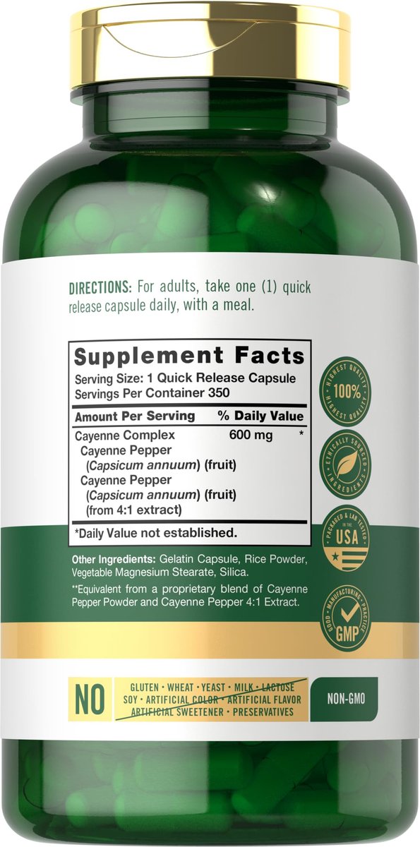 Carlyle Cayenne Pfeffer Kapseln | 350 Kapseln | Non-GMO, Glutenfrei