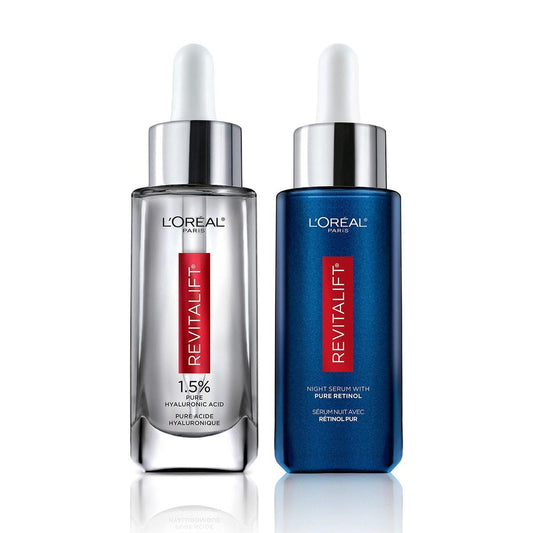 L'Oreal Paris Revitalift 1,5% Reine Hyaluronsäure Gesichtsserum + 0,3% Reines Retinol Nacht Serum, Set (2 x 30 ml)