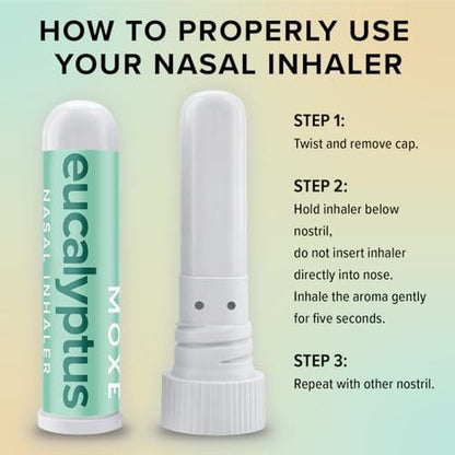 MOXĒ Eukalyptus-Öl Naseninhalator, Sinus- & Stauungslinderung, tägliche Entspannung, Stressabbau, therapeutische Aromatherapie ohne Schmutz, rein und natürlich, hergestellt in den USA (1 Packung)