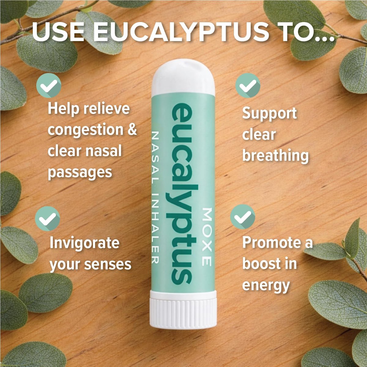 MOXĒ Eukalyptus-Öl Naseninhalator, Sinus- & Stauungslinderung, tägliche Entspannung, Stressabbau, therapeutische Aromatherapie ohne Schmutz, rein und natürlich, hergestellt in den USA (1 Packung)