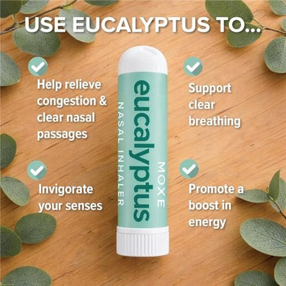 MOXĒ Eukalyptus-Öl Naseninhalator, Sinus- & Stauungslinderung, tägliche Entspannung, Stressabbau, therapeutische Aromatherapie ohne Schmutz, rein und natürlich, hergestellt in den USA (1 Packung)