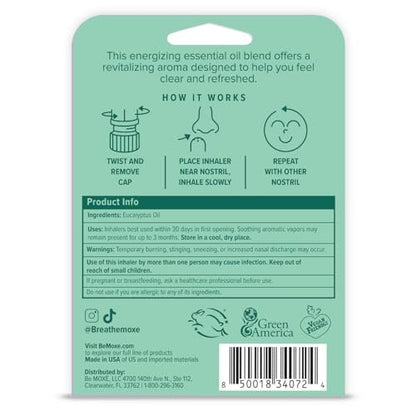 MOXĒ Eukalyptus-Öl Naseninhalator, Sinus- & Stauungslinderung, tägliche Entspannung, Stressabbau, therapeutische Aromatherapie ohne Schmutz, rein und natürlich, hergestellt in den USA (1 Packung)