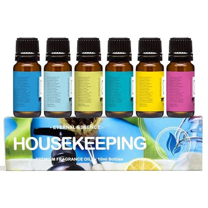 Eternal Essence Oils Haushaltsset mit 6 Premium Duftölen – Inklusive Clean Cotton, Lemon Blossom, Zitronengras, Sweet Pea, Ocean Breeze und Mountain Rain – 10 ml