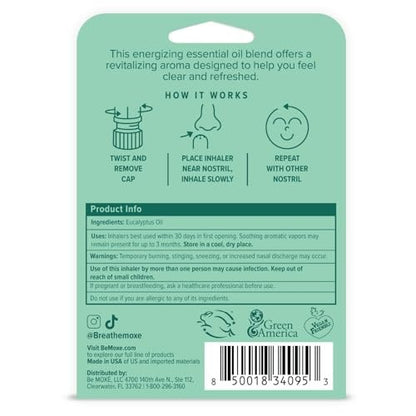 MOXĒ Eukalyptus ätherisches Öl Naseninhalator, 3er-Pack – Linderung bei Nebenhöhlen- und Verstopfungsbeschwerden, tägliche Entspannung, Stressabbau, therapeutische Aromatherapie, rein und natürlich, hergestellt in den USA