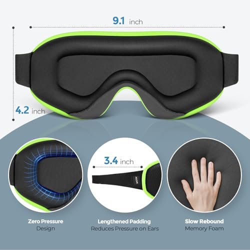 WAOAW Schlafmaske für Damen und Herren: Lichtdichte 3D-Augenmaske für erholsamen Schlaf und Reisen – Atmungsaktiv, weich, verstellbar (Grün)