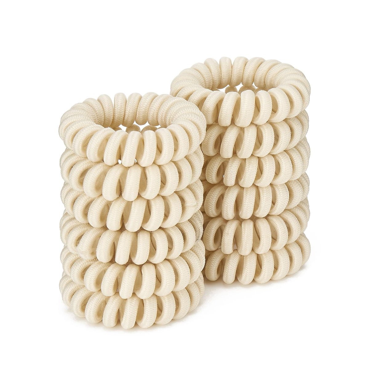 Spiralförmige Stoff-Haargummis (Beige, 12 Stück) - Spiral-Ponytail-Halter für dickes und alle Haartypen, knitterfreies Telefonkabel-Design