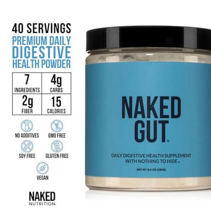 NAKED Gut – Tägliches Darmgesundheits-Pulver mit Präbiotika für Darmreinigung & Verdauungsunterstützung – GVO-frei, sojafrei, glutenfrei, vegan & hypoallergen, 40 Portionen