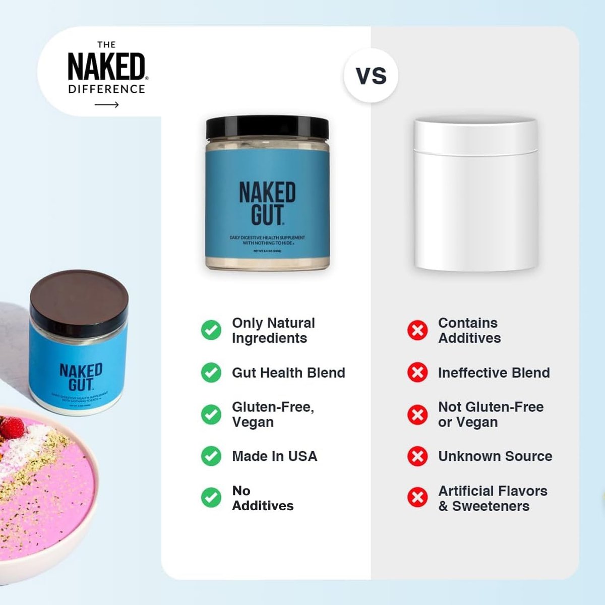 NAKED Gut – Tägliches Darmgesundheits-Pulver mit Präbiotika für Darmreinigung & Verdauungsunterstützung – GVO-frei, sojafrei, glutenfrei, vegan & hypoallergen, 40 Portionen