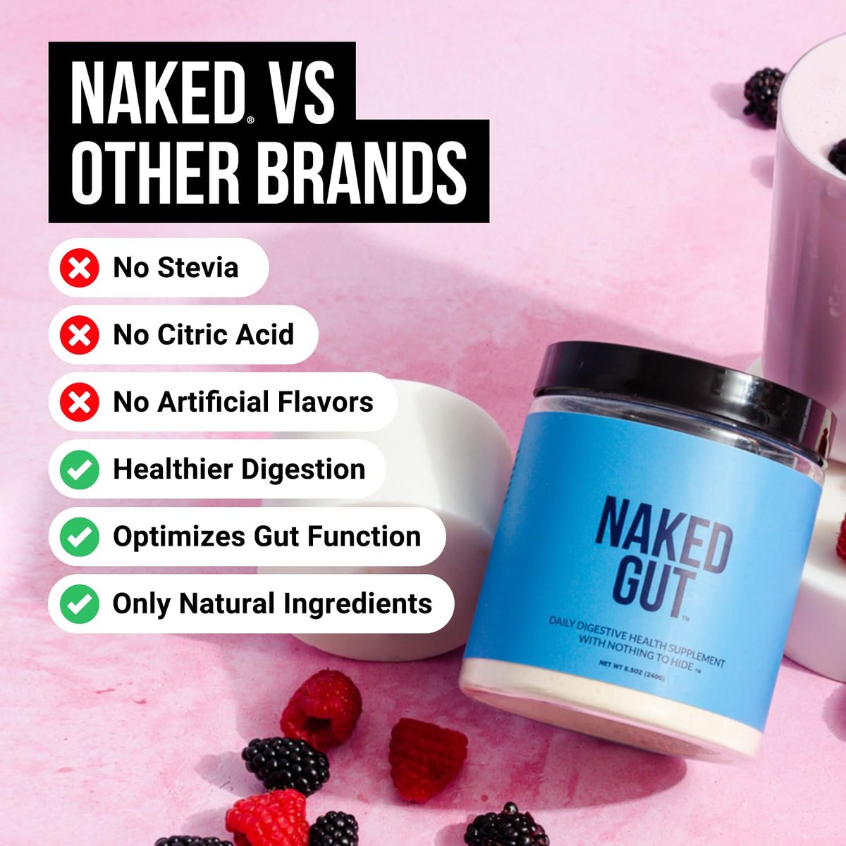 NAKED Gut – Tägliches Darmgesundheits-Pulver mit Präbiotika für Darmreinigung & Verdauungsunterstützung – GVO-frei, sojafrei, glutenfrei, vegan & hypoallergen, 40 Portionen