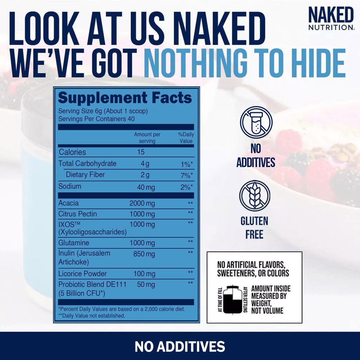 NAKED Gut – Tägliches Darmgesundheits-Pulver mit Präbiotika für Darmreinigung & Verdauungsunterstützung – GVO-frei, sojafrei, glutenfrei, vegan & hypoallergen, 40 Portionen