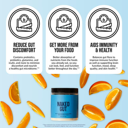 NAKED Gut – Tägliches Darmgesundheits-Pulver mit Präbiotika für Darmreinigung & Verdauungsunterstützung – GVO-frei, sojafrei, glutenfrei, vegan & hypoallergen, 40 Portionen