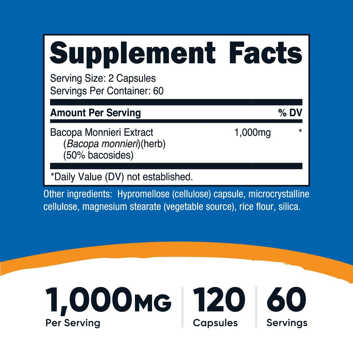 Nutricost Bacopa Monnieri 1.000 mg, 120 Kapseln (60 Portionen) - Non-GMO, Glutenfrei, Vegetarierfreundlich
