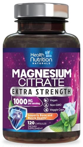 Magnesiumcitrat 1000mg pro Portion – Hochdosierte Magnesium-Pulver-Kapseln für Muskel-, Nerven-, Knochen- und Herzgesundheit – Glutenfrei, Nicht-GVO – 120 Kapseln