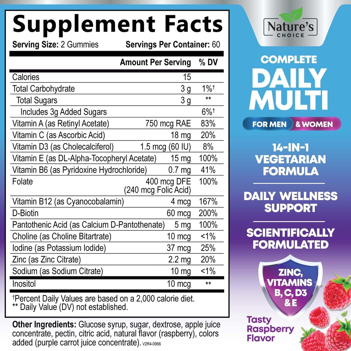 Multivitamin Gummis für Erwachsene - Hochwertige Vitamine A, C, D, E & B12 für Frauen und Männer - Tägliche Immununterstützung - 120 Gummis