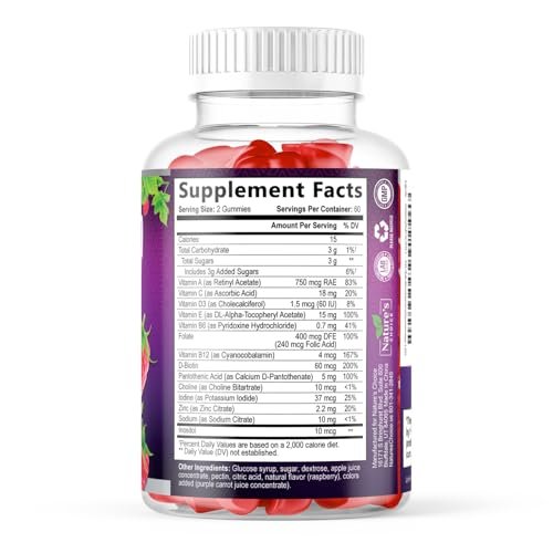 Multivitamin Gummis für Erwachsene - Hochwertige Vitamine A, C, D, E & B12 für Frauen und Männer - Tägliche Immununterstützung - 120 Gummis