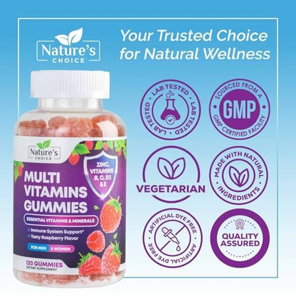 Multivitamin Gummis für Erwachsene - Hochwertige Vitamine A, C, D, E & B12 für Frauen und Männer - Tägliche Immununterstützung - 120 Gummis