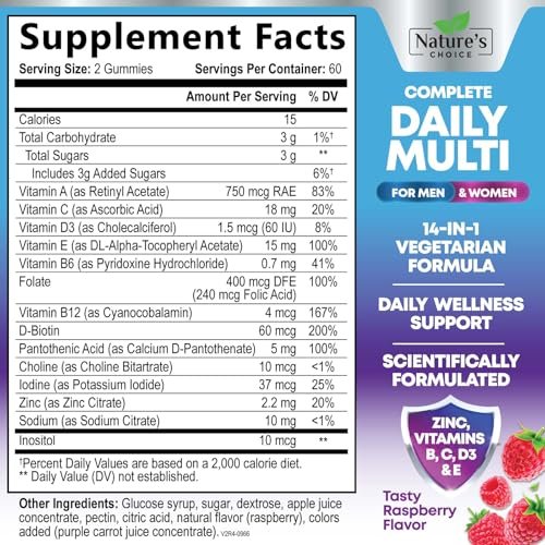 Multivitamin Gummis für Erwachsene - Hochwertige Vitamine A, C, D, E & B12 für Frauen und Männer - Tägliche Immununterstützung - 120 Gummis