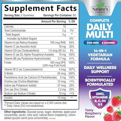 Multivitamin Gummis für Erwachsene - Hochwertige Vitamine A, C, D, E & B12 für Frauen und Männer - Tägliche Immununterstützung - 120 Gummis